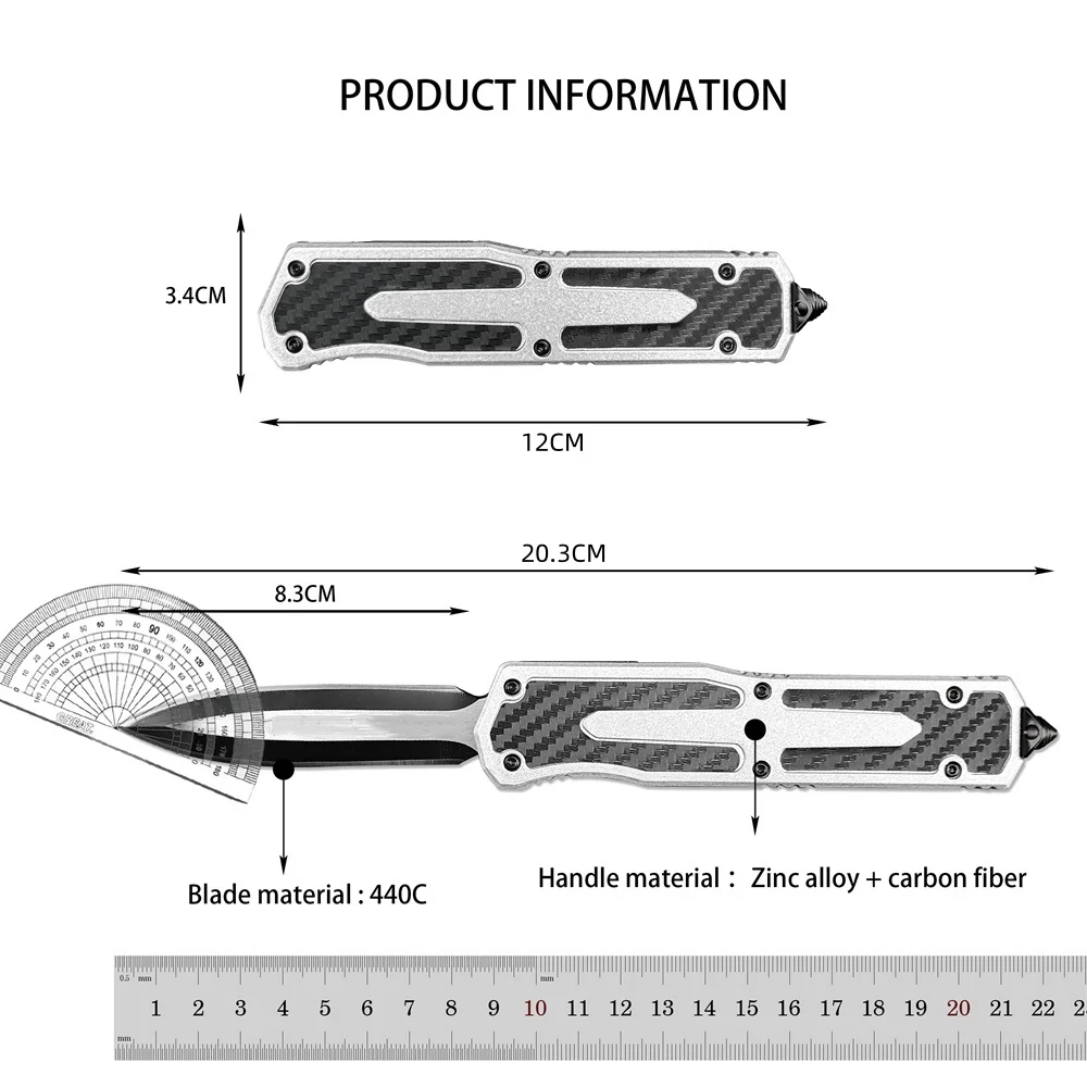 Outdoor Tactical MICR Folding Knife 440C Blade Zinc Alloy+Carbon Fiber Handle EDC Knives Utility Hunting Pocket Knife Fruit Tool