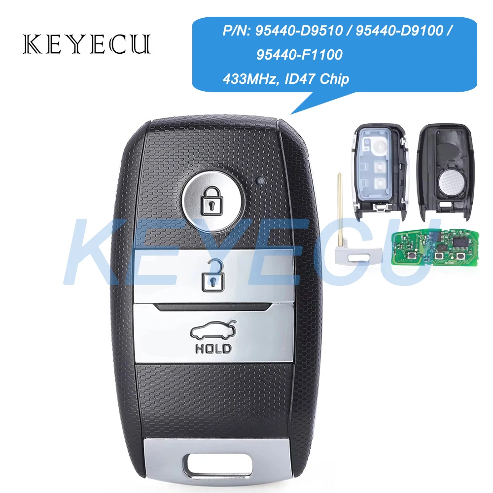 Keyecu 95440-D9510 95440-D9100 95440-F1100 433MHz ID47 Chip Smart Remote Car Key Fob for Kia Sportage 2016 2017 2018 2019 2020