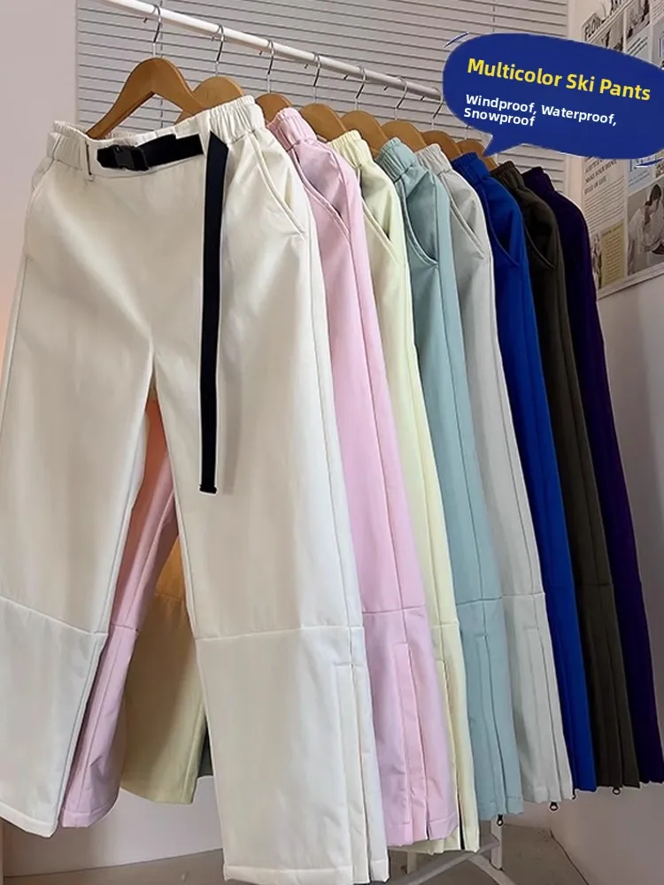 

Men's Snow Ski Pants Fce Lined Windproof Waterproof Outdoor Cold Resistant Workwear Trousers Youth Active Sle Straight Leg