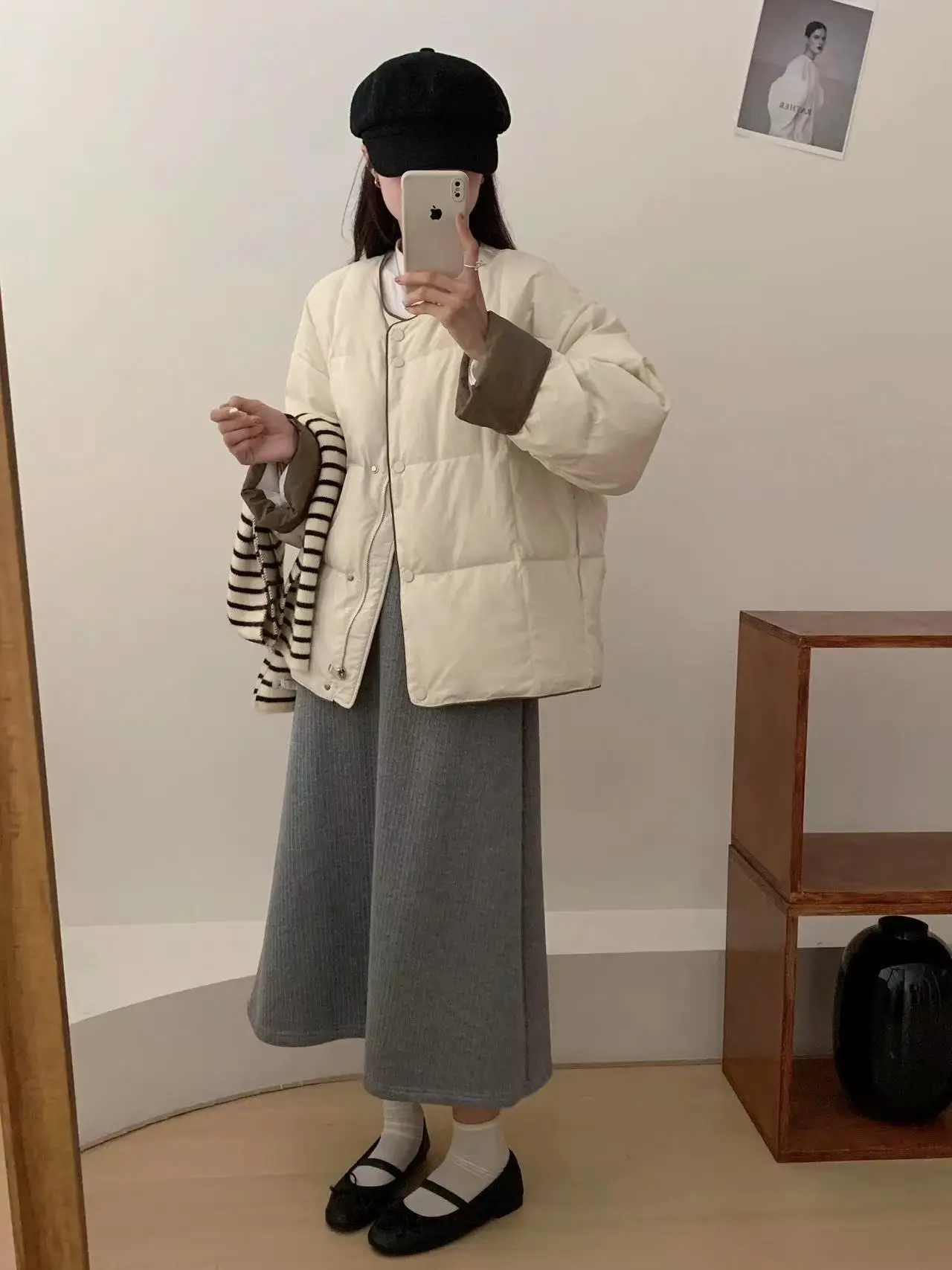 Women Short Parkas Coat Solid Jacket Zipper Pocket Round Neck Long Sleeve Loose Fit Thick Casual Office Lady 2025 Autumn Winter