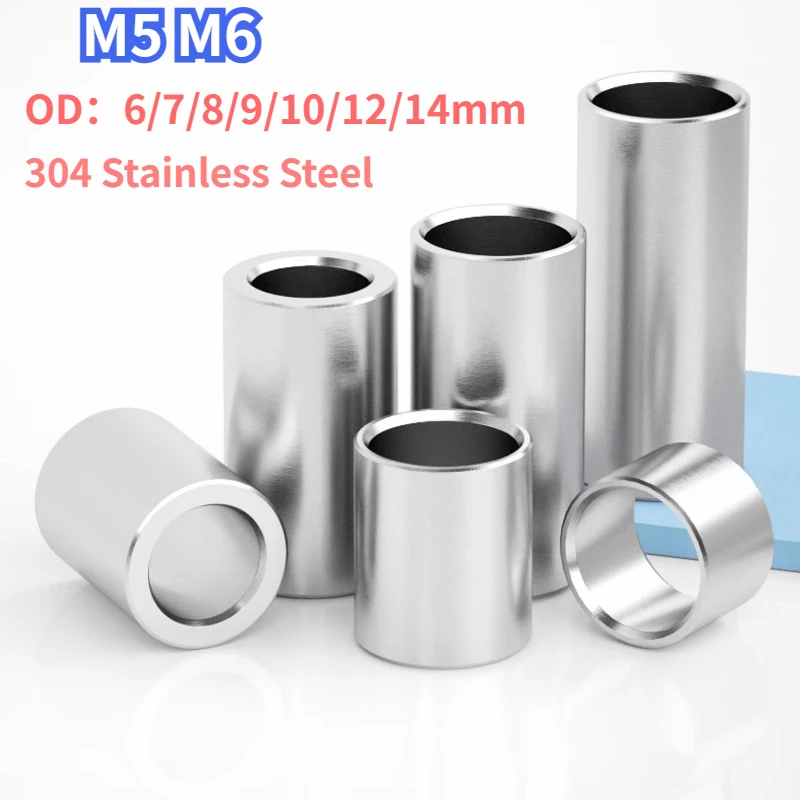 M5 M6 304 Stainless Steel Bushing Washer Gasket Unthreaded Round Hollow Standoff Spacer Sleeve OD 6/7/8/9/10/12/14mm