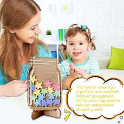 Teacher Reward Jar Star Classroom Wooden Reward Jars with 25 Stars Portable Behavior Chart for Teachers & Students Interactive