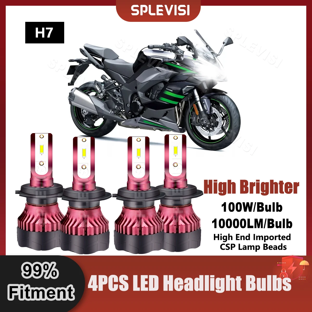 2 Pair H7 LED Headlight Bulbs 360 Degree Beam 9V-36V Fits For Kawasaki Ninja 1000 ZX1000G 2011 2012 2013 Moto Light Bulbs