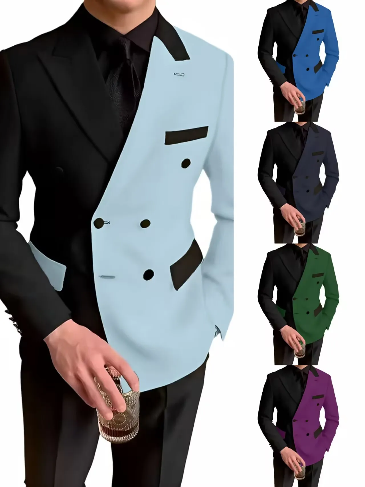

Esmoquin blanco y negro para hombre, chaqueta de solapa de muesca de retazos de doble botonadura y pantalones negros, disfraz de