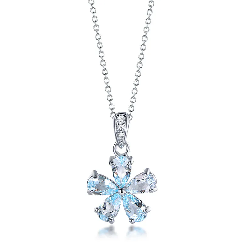 

Blue Topaz Necklace Natural Sterling Silver 925 Simple Fashion Light Luxury Snowflake Women Jewelry with Certificate