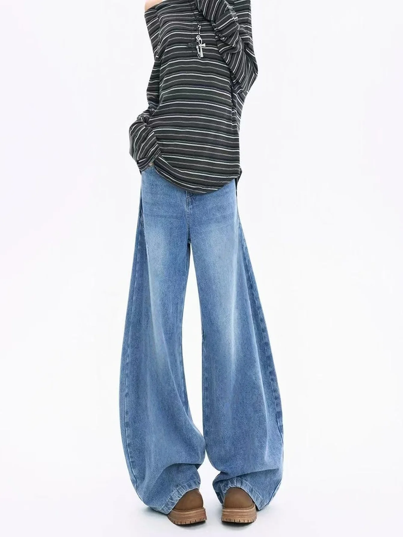 Y2K Drip Loose Blue Jeans For Man Original Unisex Basic Denim No accessories or belts included