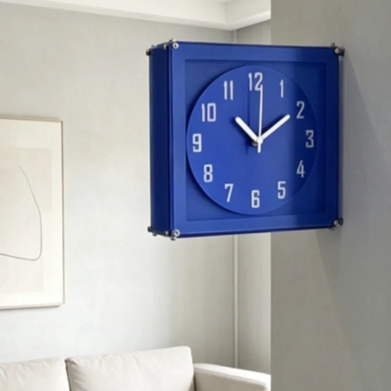 Square Double‑sided Wall Clock Silent Non‑ticking Modern Wall Watch Two‑faced Clock for Home Living Room Lobby Corridor Decor
