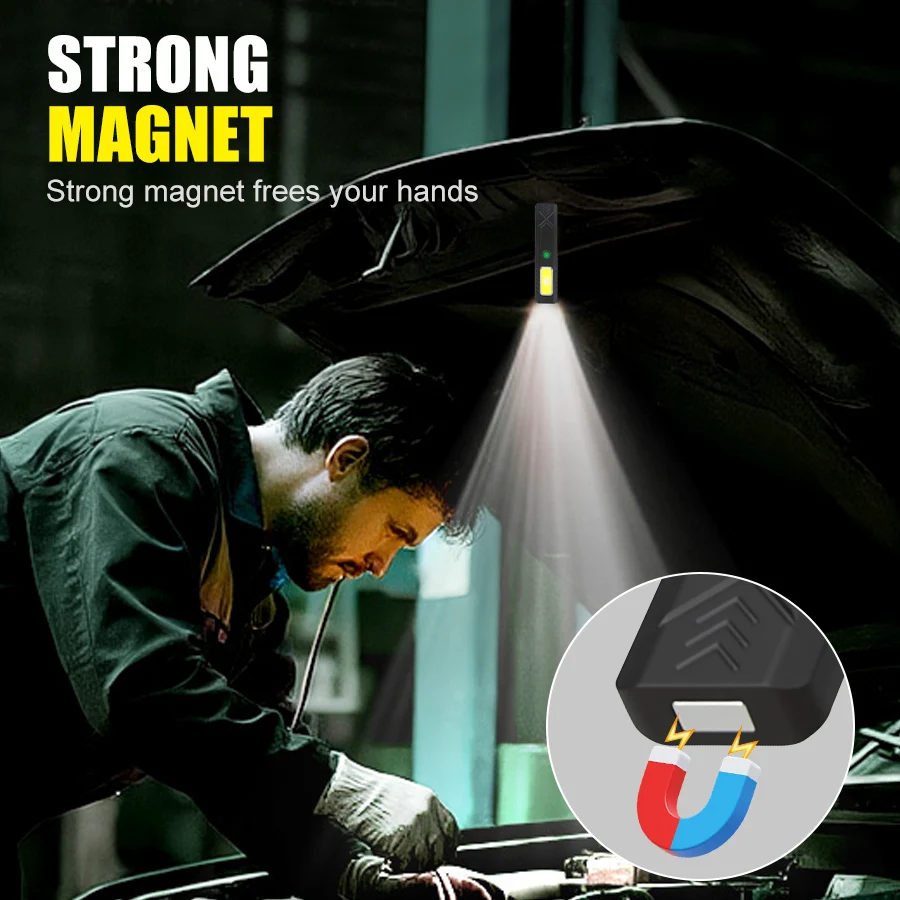 Mini Portable Rechargeable LED Torch Light, Waterproof Outdoor Work Pocket Flashlight with Magnetic Grip, Compact LED Flashlight