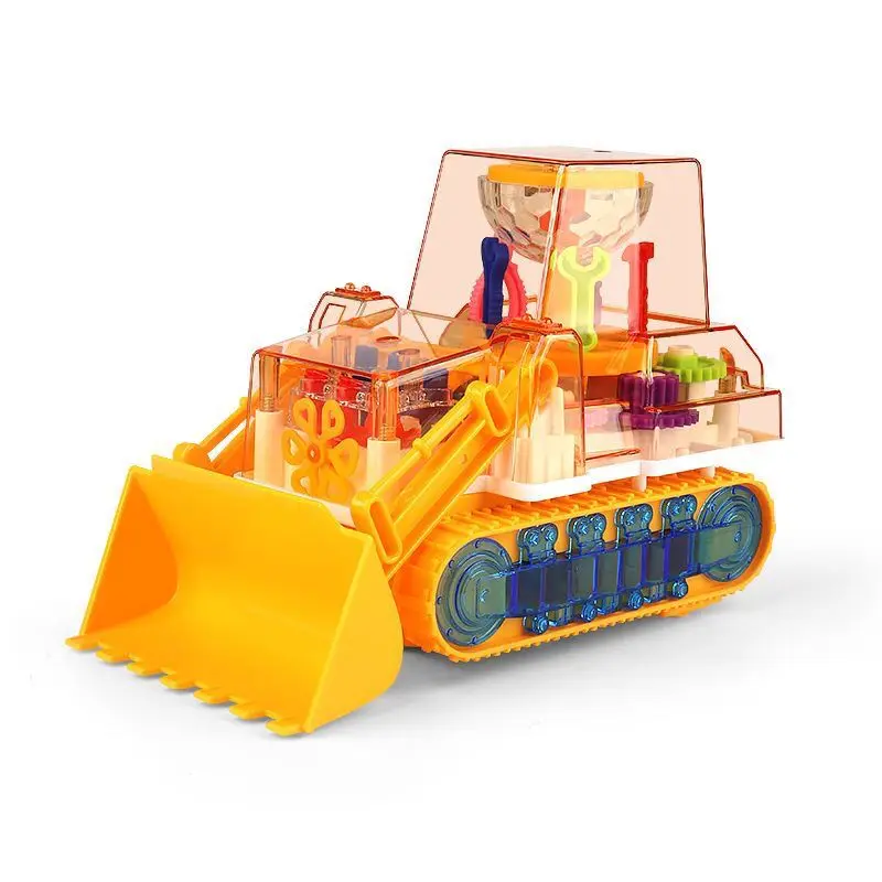 Kids Electric Transparent Gear Excavator Toy Boy Music  Car  Universal Engineering Truck 