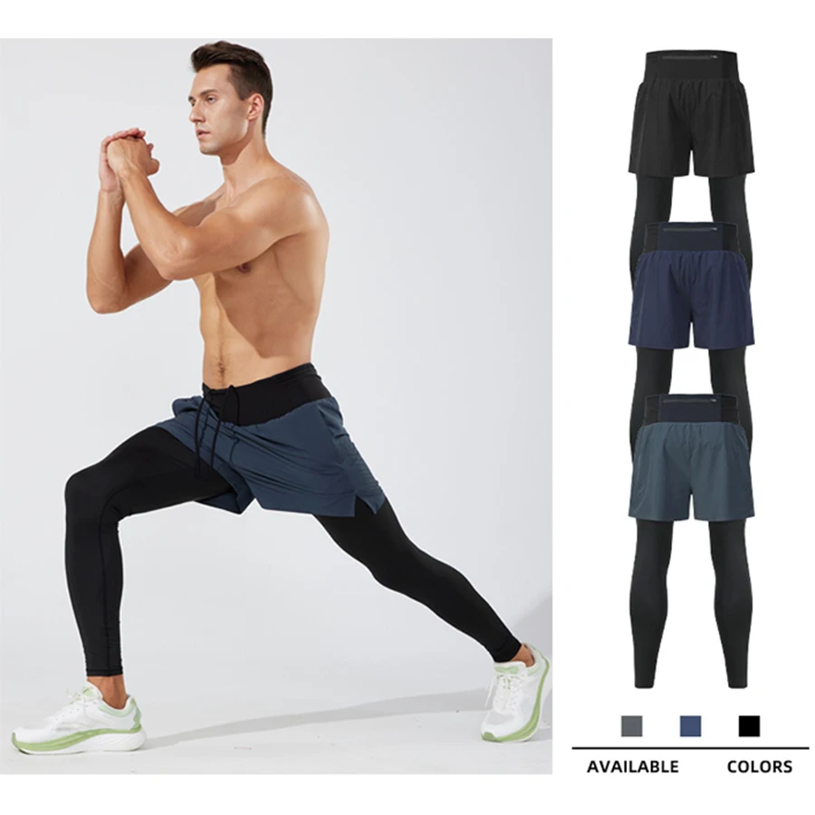 

1 шт. мужские длинные брюки для занятий спортом на открытом воздухе, влагоотводящие шорты с двухслойными для фитнеса, бега, езды на велосипеде