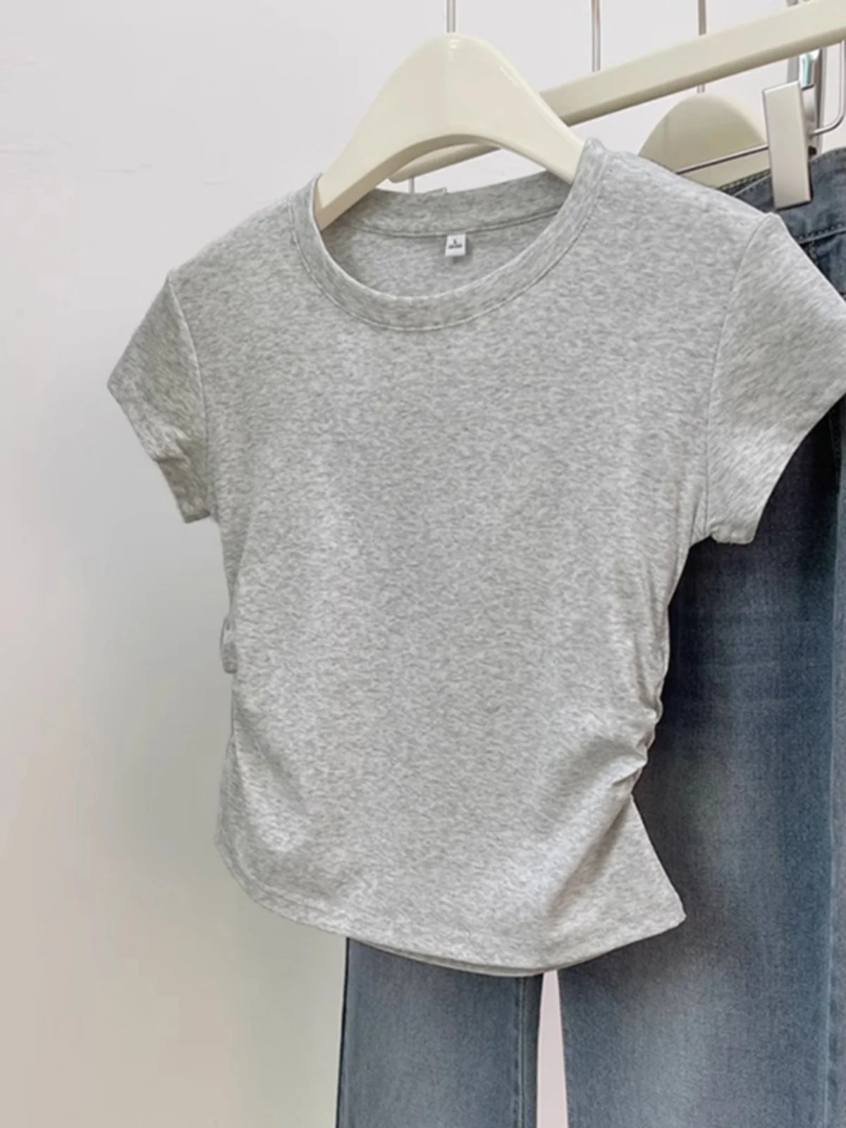 

Футболка Slim Fit Cotton ort Sve круглая Ne Повседневная летняя новинка Sle Женский модный топ oulder Ширина обычной длины