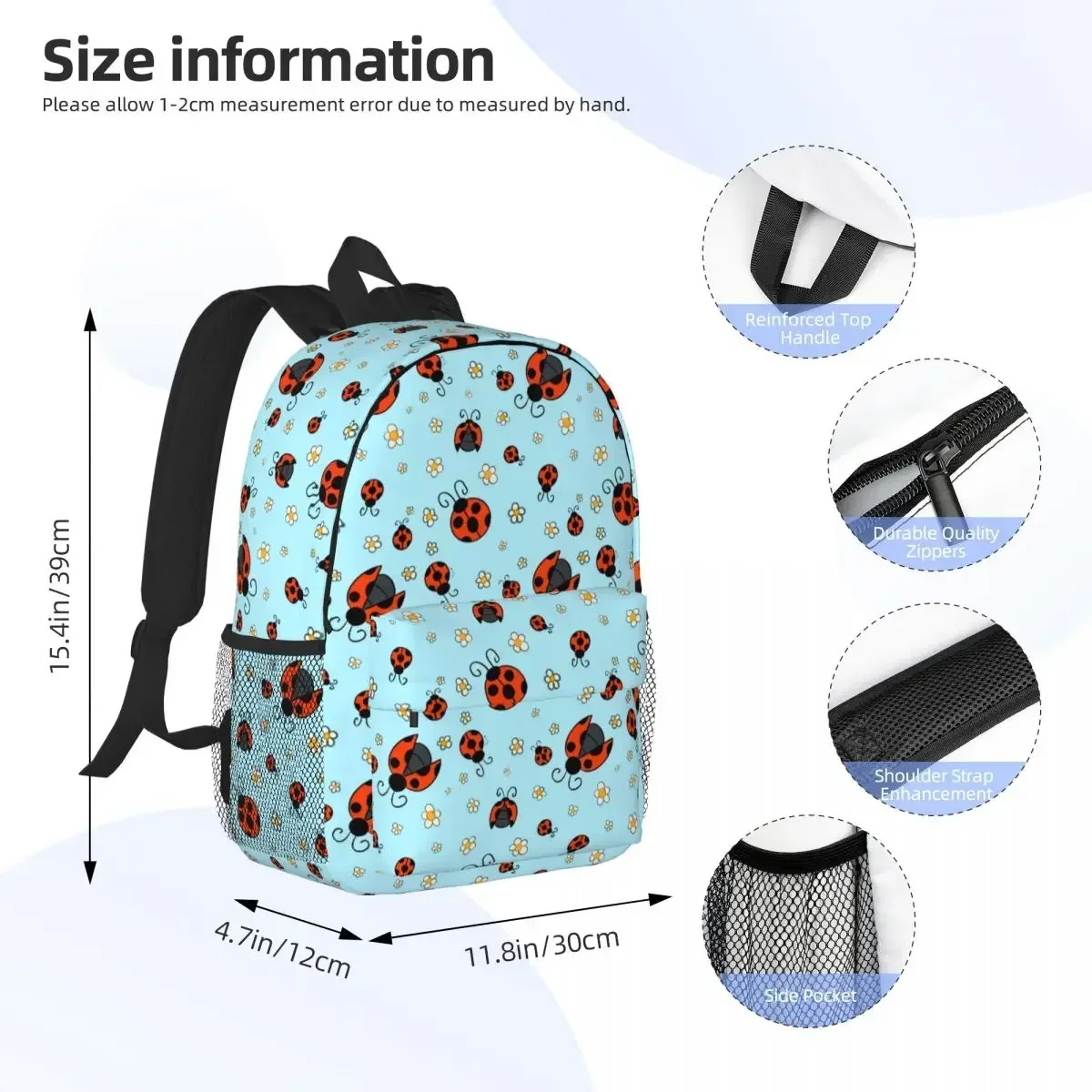 Ladybugs And Flowers Backpack Student Boys Girls BookBag Kids School Bag Laptop Shoulder Bags for Men Women