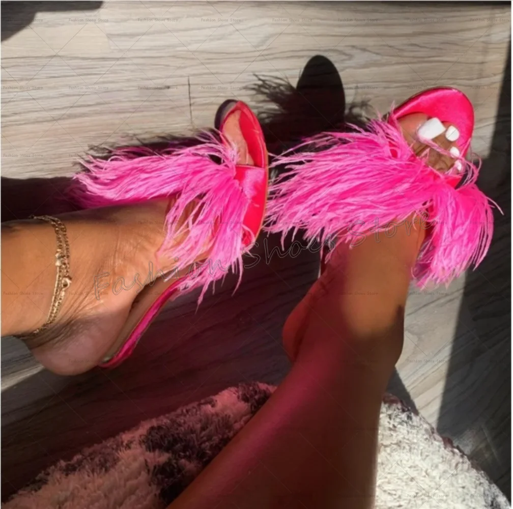 

Red Feather Decor Open Toe Slippers Stilettos High Heels High Heel Shoes for Women Heels Party Shoes 2025 Zapatos Para Mujere