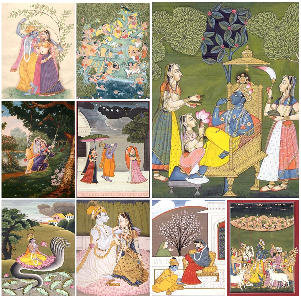 

Radha Krishna and Gopikas in the Garden Wall Pictures For Living Room Nordic Poster Wall Art Canvas Painting Home Decor Unframed