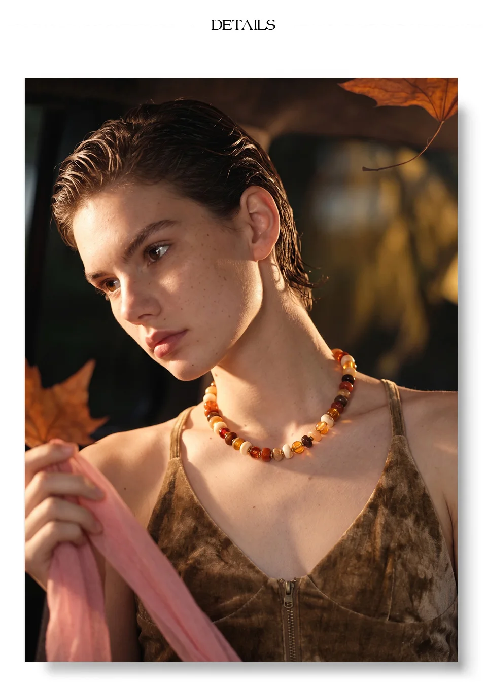 Yhpup Bunte Harzperlenkette Handgefertigte Halskette Wasserdicht Edelstahl Exquisiter Modeschmuck für Herbst und Winter – Detail 5