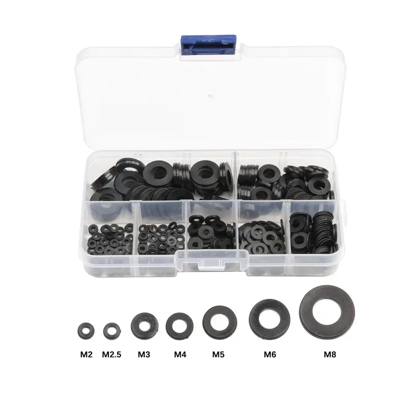 250pcs Hard Nylon Plastic Flat Washer M2 M2.5 M3 M4 M5 M6 M8  Insulation Spacers Seals Black White Set Gasket Ring Kit