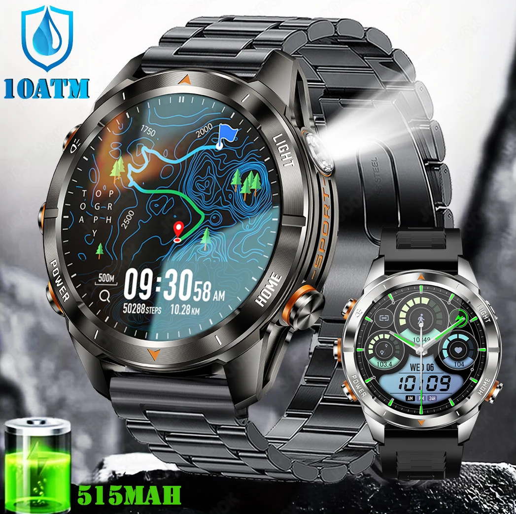 

Outdoor Military Smart Watch Men 10ATM Waterproof 515mAh Battery Swim Watch LED strong light torch BT Calling Sports Smartwatch