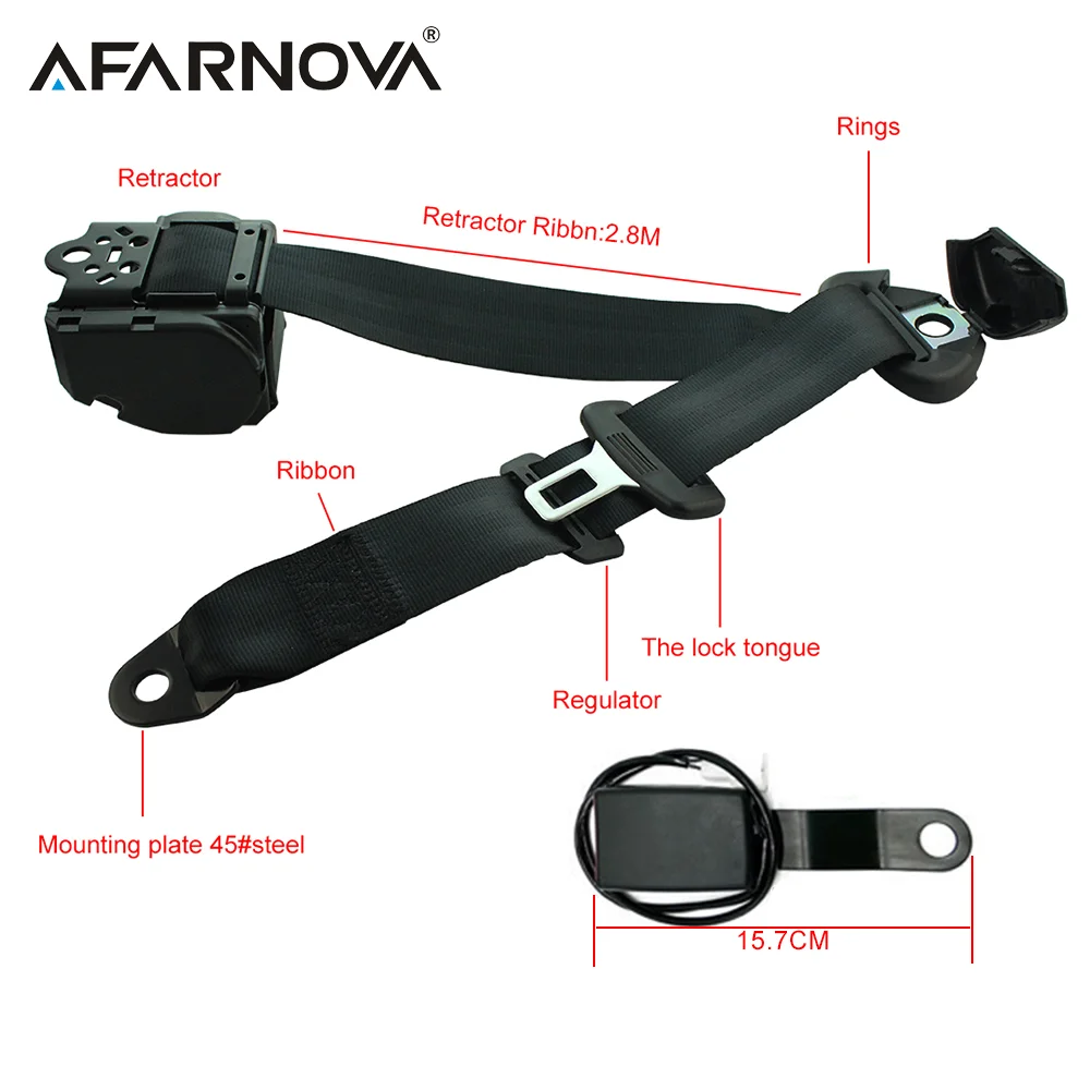 3 Point Universal Safety Belt High Quality Seat Belts With Curved Rigid Buckle With Warning Cable Car Belt Accessories Black