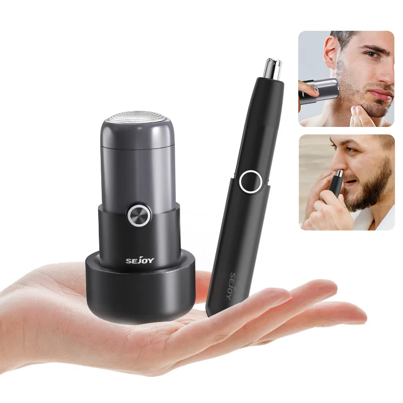 Sejoy Electric Shaver + Nose Hair Trimmer for Travel Small size Men Razor Portable Rechargeble