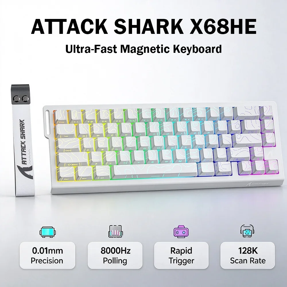 ATTACK SHARK X68HE 65% Wired Gaming Keyboard Hall Effect Magnetic Switch RGB 8K Polling Rapid Trigger 0.01mm Original