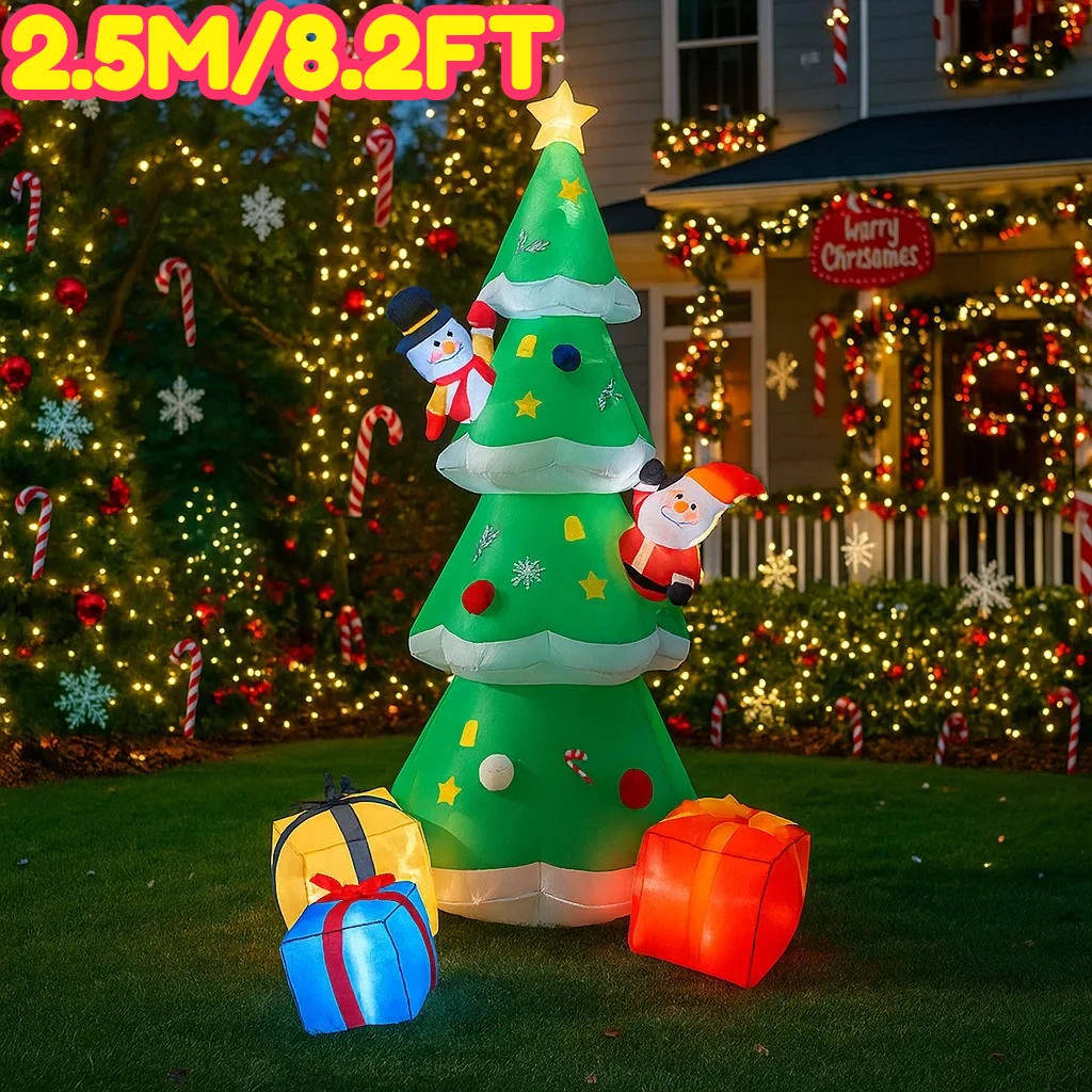 2.5M/8.2FT Inflatable Christmas Tree Santa Claus Snowman Lights LED Home Decorations Toys Yard Outdoor Inflatable Decorations