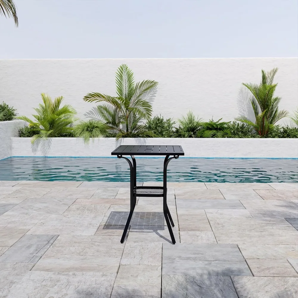 Mesa de bar al aire libre con orificio para sombrilla, muebles de patio, mesa cuadrada de altura de barra de metal, mesa de bistró de cafetería