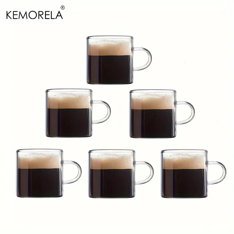 6PCS Espresso Cups 4 Oz Glass Espresso Coffee Cups Small Espresso Mugs With Handle For Hot Or Cold Latte Tea Microwave Safe