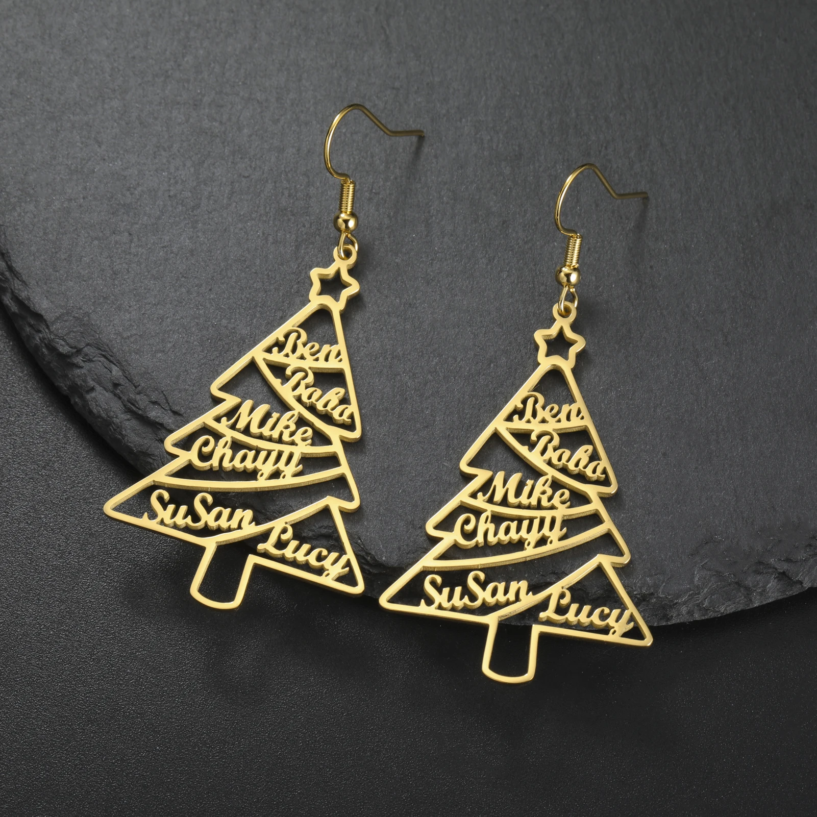 Pendientes personalizados con elementos de árbol de Navidad, diseños personalizados, múltiples nombres, creación de moda, muestra el sabor único de temporada