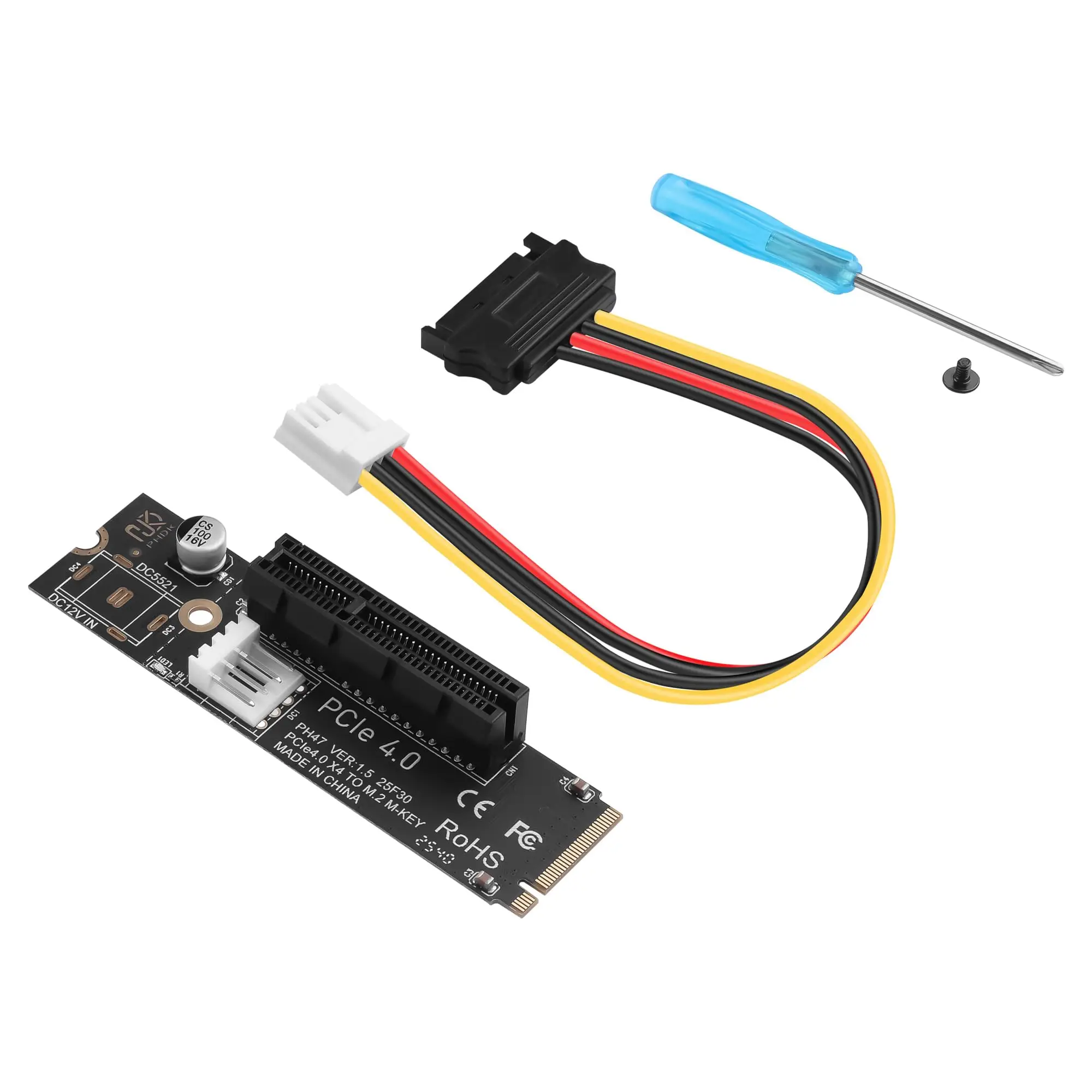 

PCIe 4.0 X4 Slot Expander - M.2 NGFF to PCI-Express Adapter for Motherboards with Limited PCIe Slots, SATA 15Pin Power