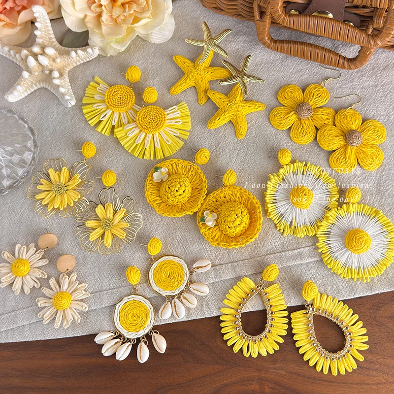 Premium Yellow Series Drop Earrings Resort Style Retro Elegant Chunky Versatile Seaside Photoshoot Accessory
