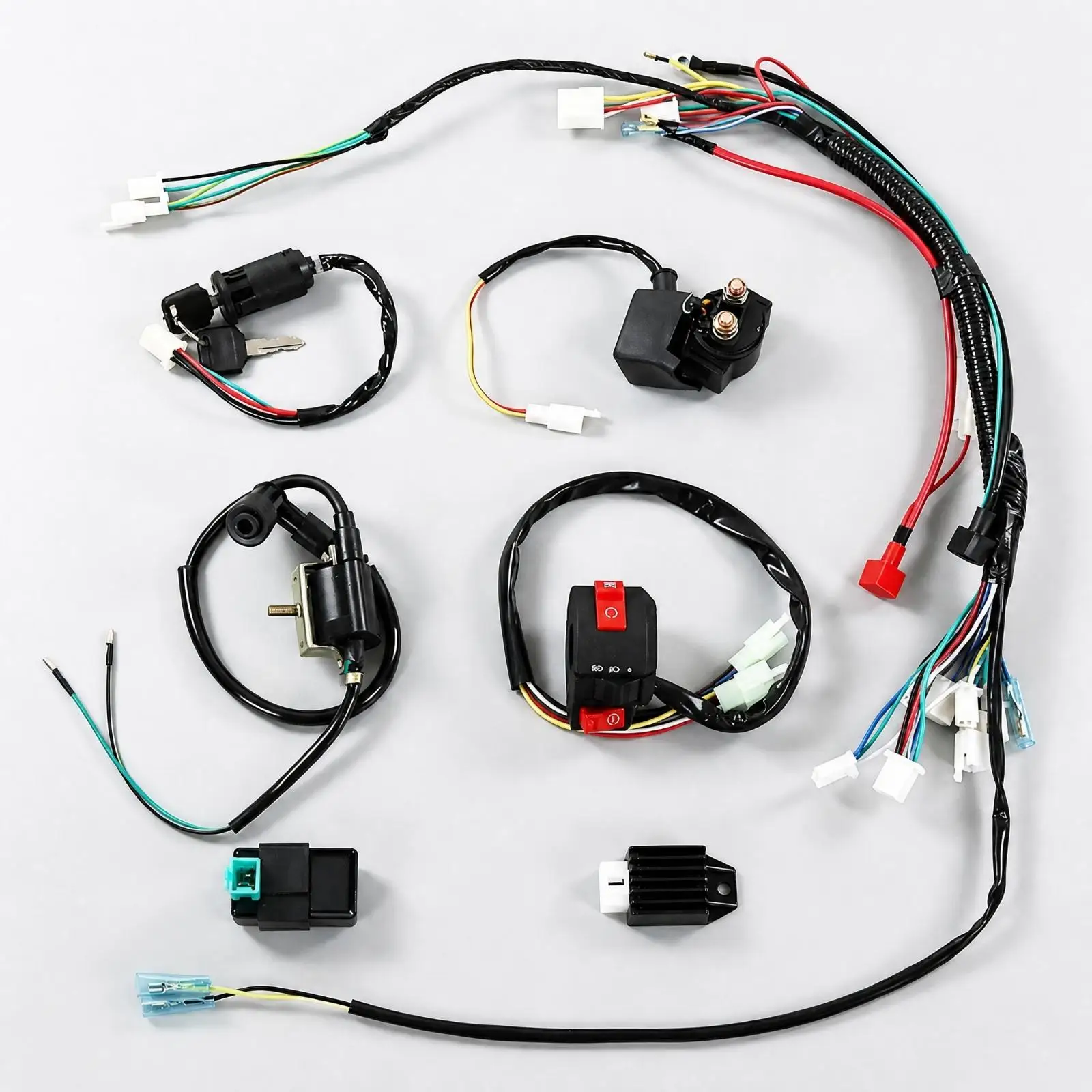 Complete ATV Electrical Wiring Harness Assembly off-Road 50-110cc ATV Wiring Harness with Ignition Switch