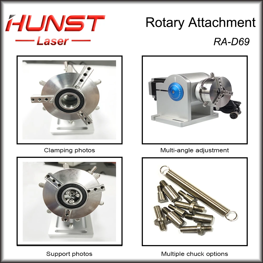 Imagem -04 - Hunst Fiber Laser Marcação Anel Peças Rotativas com Driver Worktable Diâmetro 3-91 mm Laser Engrave D69 Rotary Attachment