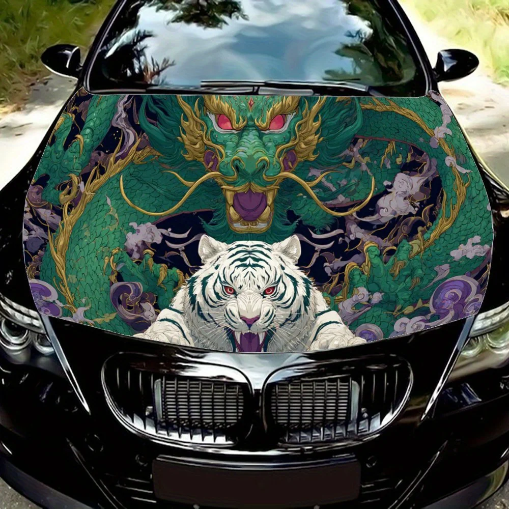 

Green Dragon and White Tiger car hood stickers, waterproof self-adhesive, scratch resistant, easy to stick, durable car PVC stic