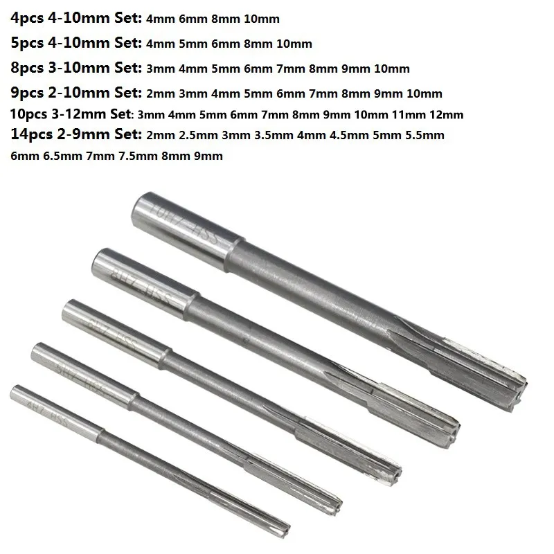 2-12mm Machine Reamer Set H7 HSS Straight Shank Milling Chucking Reamer 4-14pcs Machine Cutter Tools for Metal Steel Aluminum