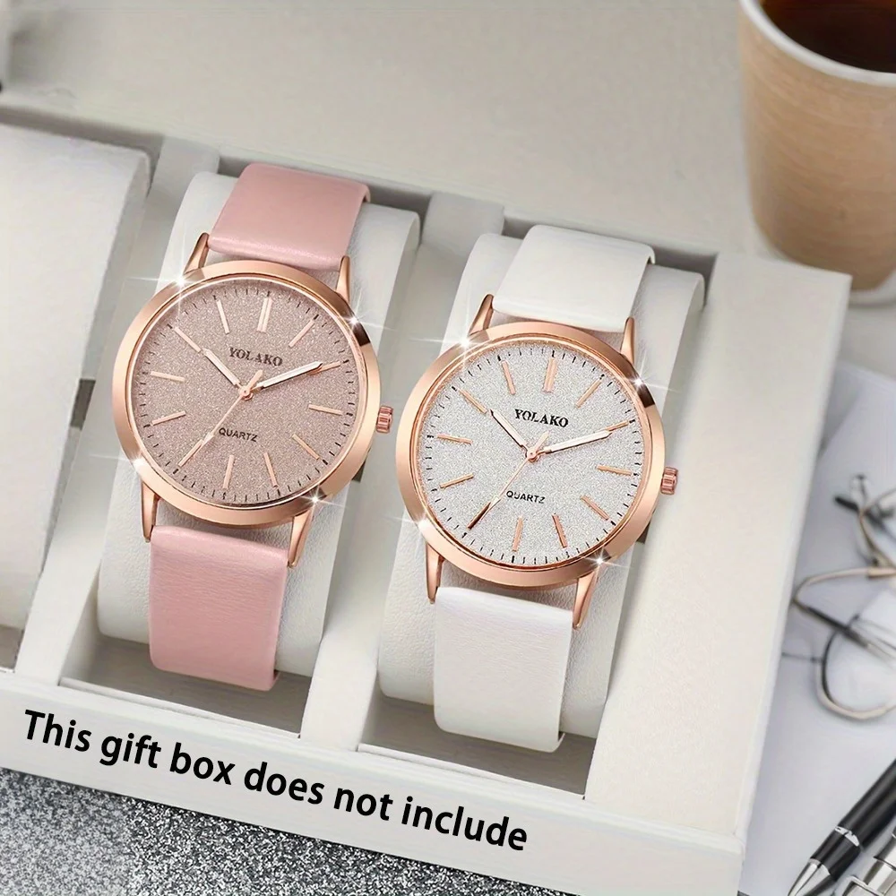 2Pcs /Set of Women's Fashion Watches, PU Leather Straps, Quartz Movement, Exquisite Watches | Elegant Watches | Jewelry Sets