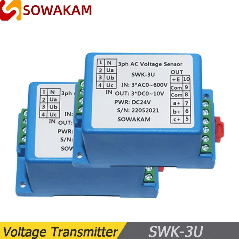 

SWK-3U 3-фазный переменный ток 0-600 в преобразователь напряжения 4-20 мА 0-10 В трехфазный датчик напряжения передатчик сигнала