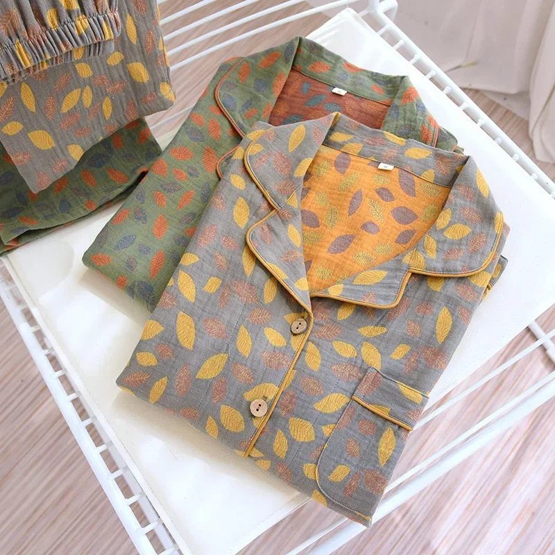 

100% Cotton Women'S Pajamas Suit Spring And Autumn Cotton Long-Sleeved Home Clothes Jacquard Cotton Women'S Pajamas
