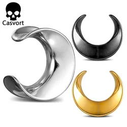 Casvort 2PCS Moon Ear Saddle Plugs Hangers Ear Gauges for Stretched Lobe Ear Tunnels Piercing Women Body Jewelry Hypoallergenic