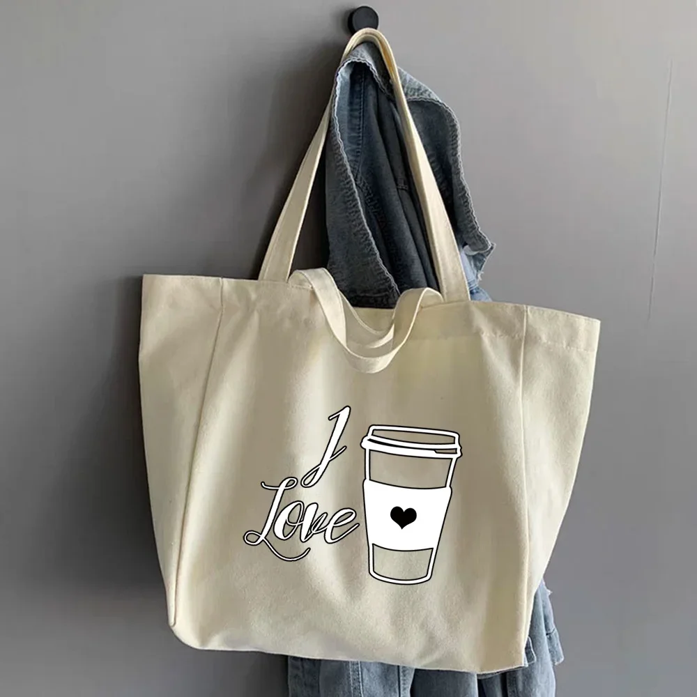 Shopping Bags Organizer Fashion Canvas Tote Bag Student Shoulder Bag Food Series Large Capacity Handbags Women 2022 Casual