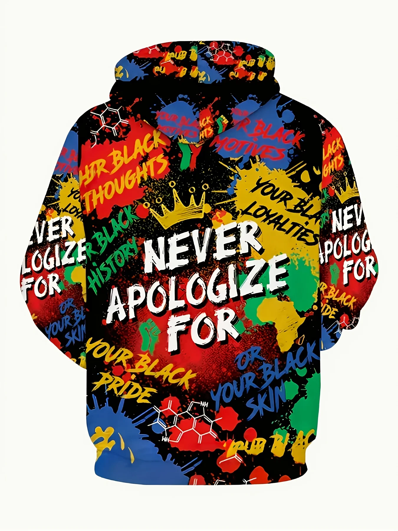 Men Color Splash Black Pride Letter Print Drawstring Hoodie With Pocket