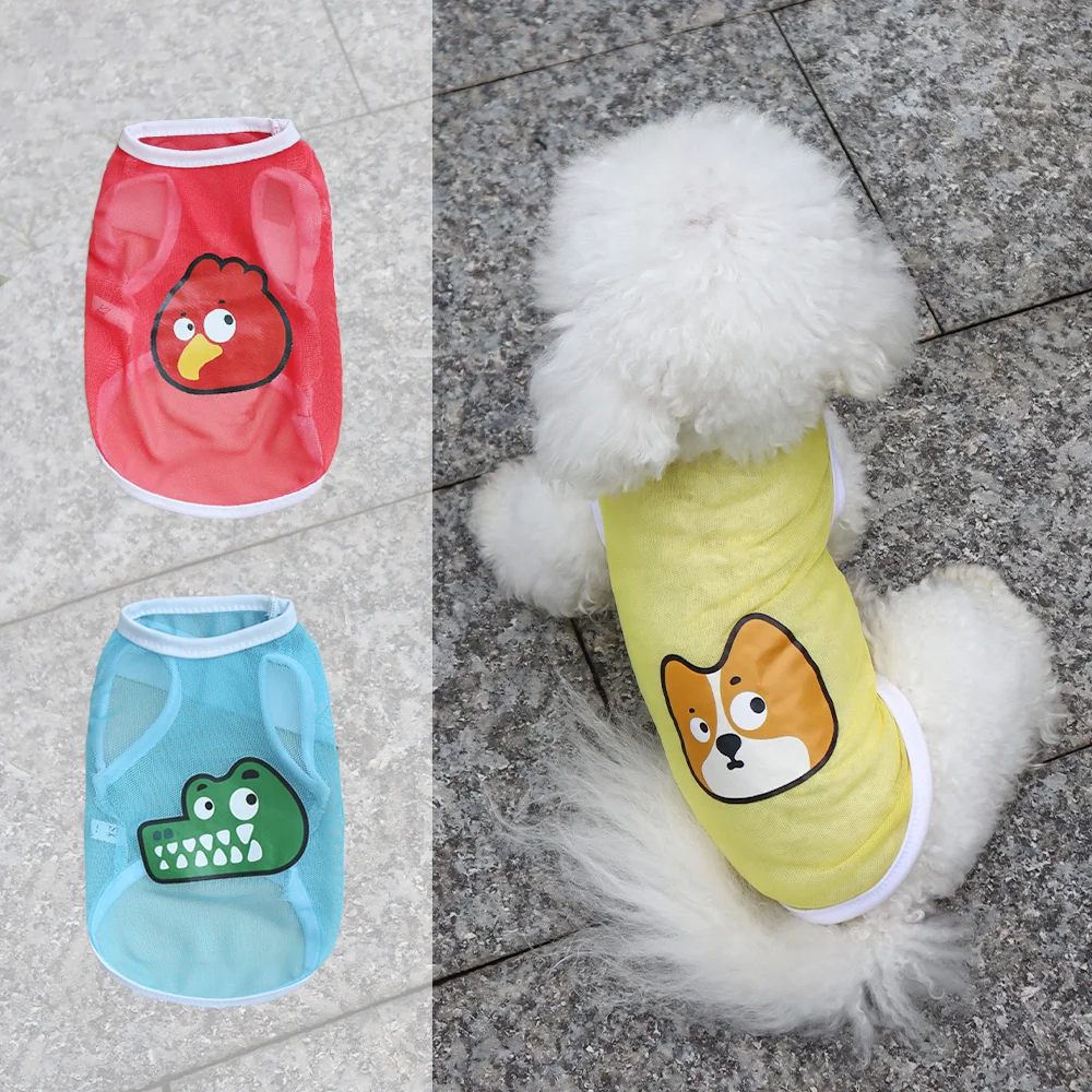 Atmungsaktive Netzweste für Haustiere für Frühling und Sommer, coole Netzkleidung für Katzen und Hunde, Weste mit Cartoon-Print