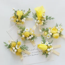 Wedding floral forest artificial flower art business celebration guest corsage flower wrist flower wedding supplies yellow