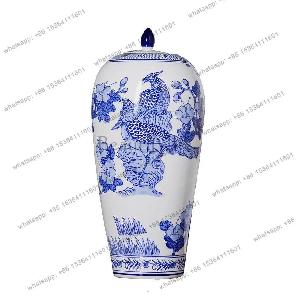 New Chinese-style Jingdezhen blue and white ceramic vase, high-end sense, noble bamboo hydroponic plant general jar
