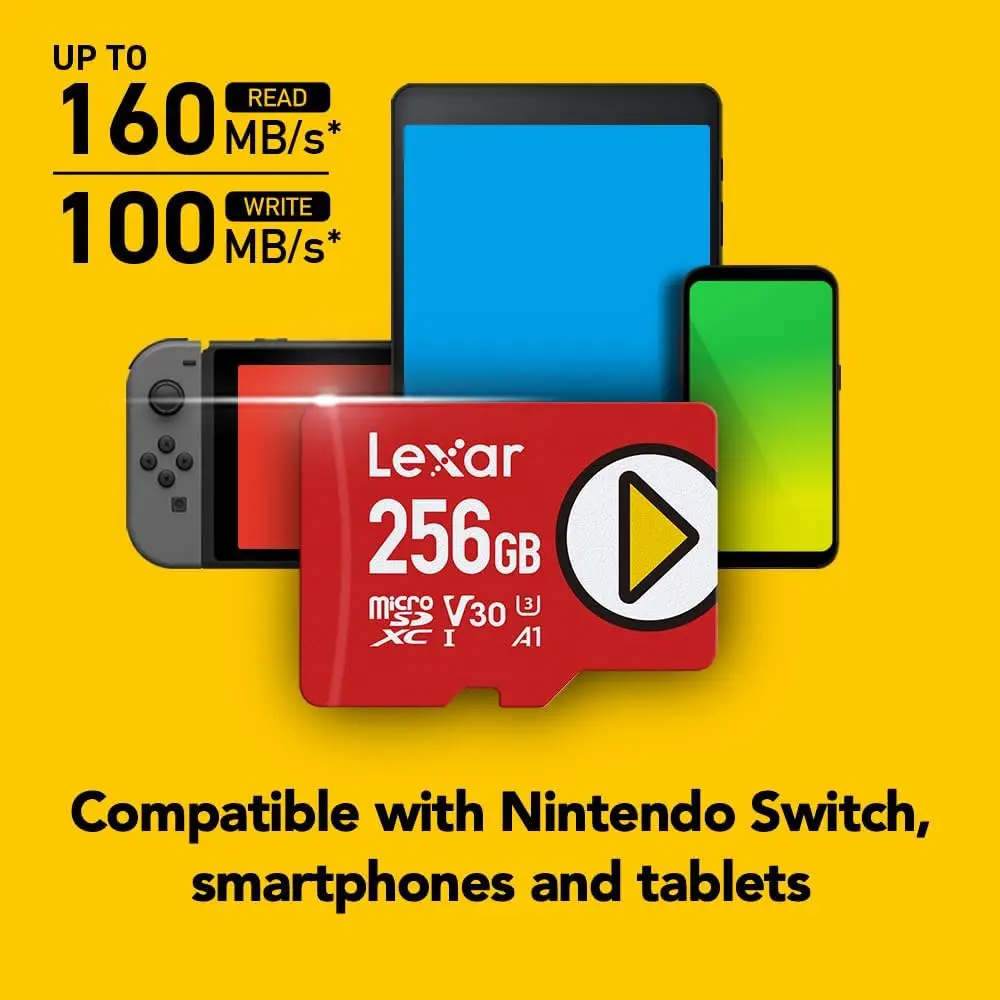 بطاقة ذاكرة Lexar PLAY microSDXC 128GB 256GB 512GB 1TB UHS-I C10 U3 V30 A2 تخزين فيديو عالي الدقة موسع لجهاز Nintendo-Switch #3