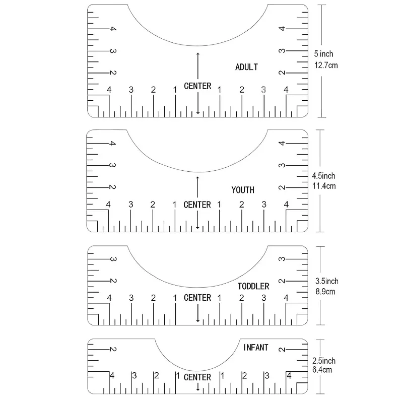 4pcs PVC label measuring tape T-shirt round neck calibration sewing alignment tool guide ruler sewing tool