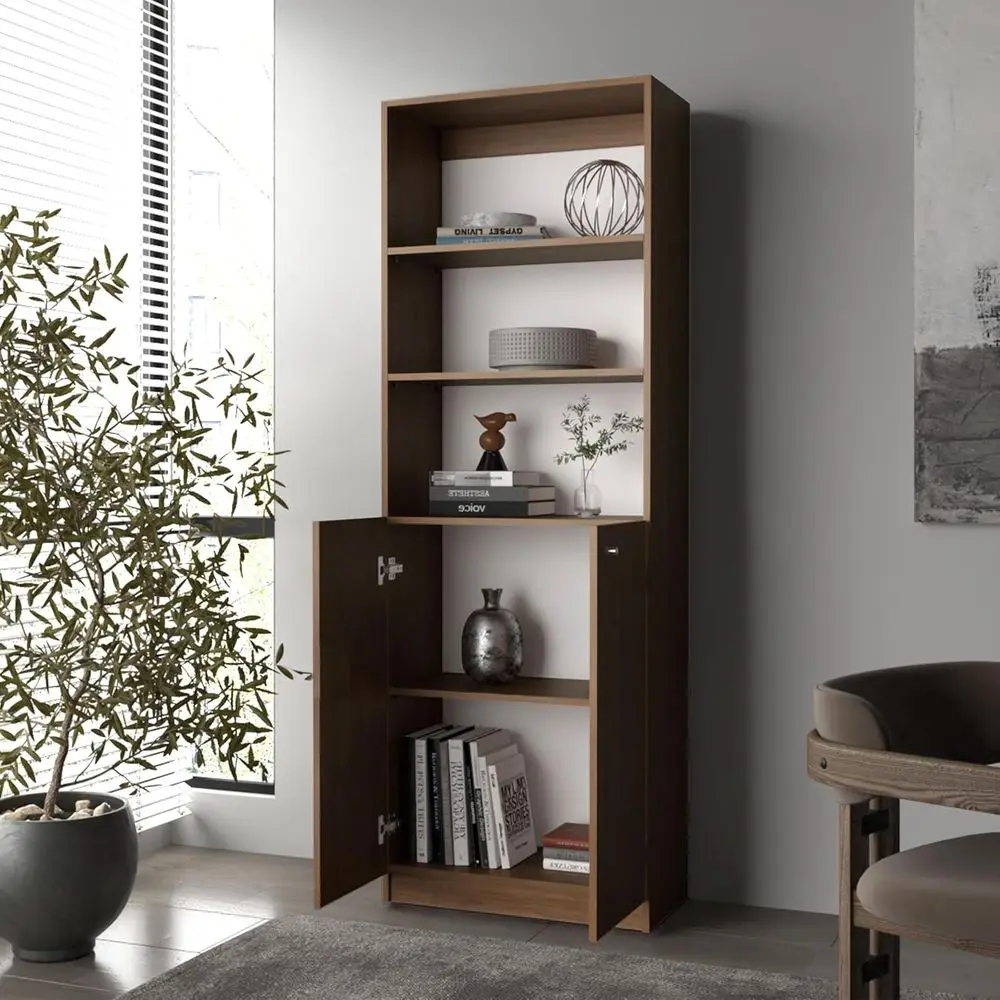 

Innovative Living Room Furniture: Multi-Purpose Storage Cabinet, Bookshelf, and Doored Display Unit in Dark Brown