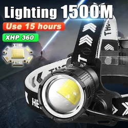 2024 XHP360 High Power LED Headlamp 18650 Rechargeable Headlight  Super Bright Outdoor Camping Fishing Waterproof Head Lamp