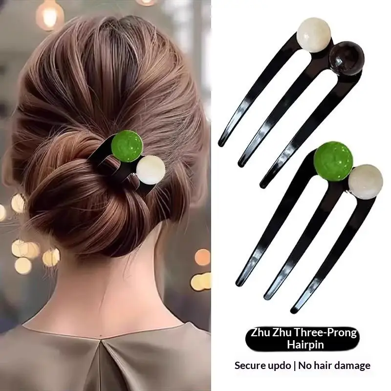Assorted Colors Wavy Hair Forks With Round Translucent Resin Ball Non Slip Hold For Daily Wear Elegant Updo Hairstyles