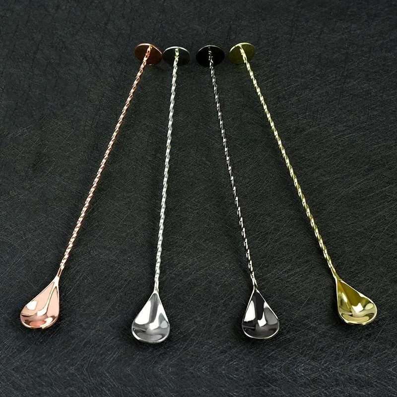 1Pcs Cocktail Bar Spoon Stainless Steel Threaded Twisted Mixing Stir Spoon Bar Tool Bartender Tools Cocktail Spoon Stirrer