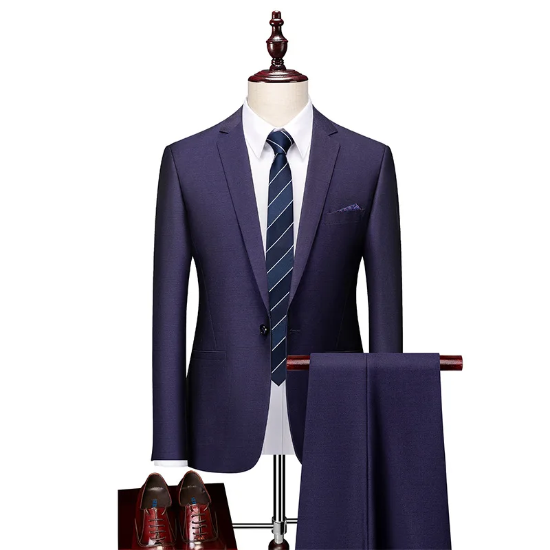 

KIDWHXR Man Suit Outfit Turn Down Collar Single-breasted Blazer Male Solid Color Pant Men Slim Business Wedding 2-piece Set